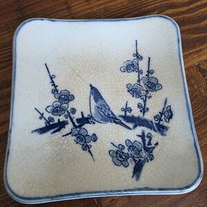 Vintage Elegant Blue and White Ceramic Trinket Plate